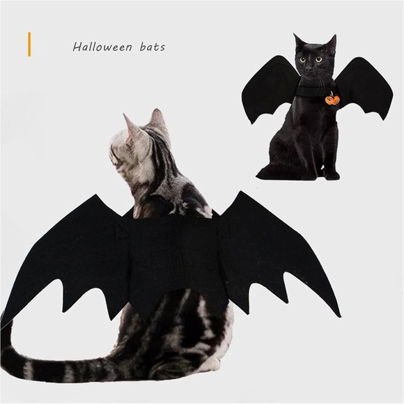 Cute Cat or Dog Halloween Costume Black Bat Wings with Bells - Picture 2 of 7